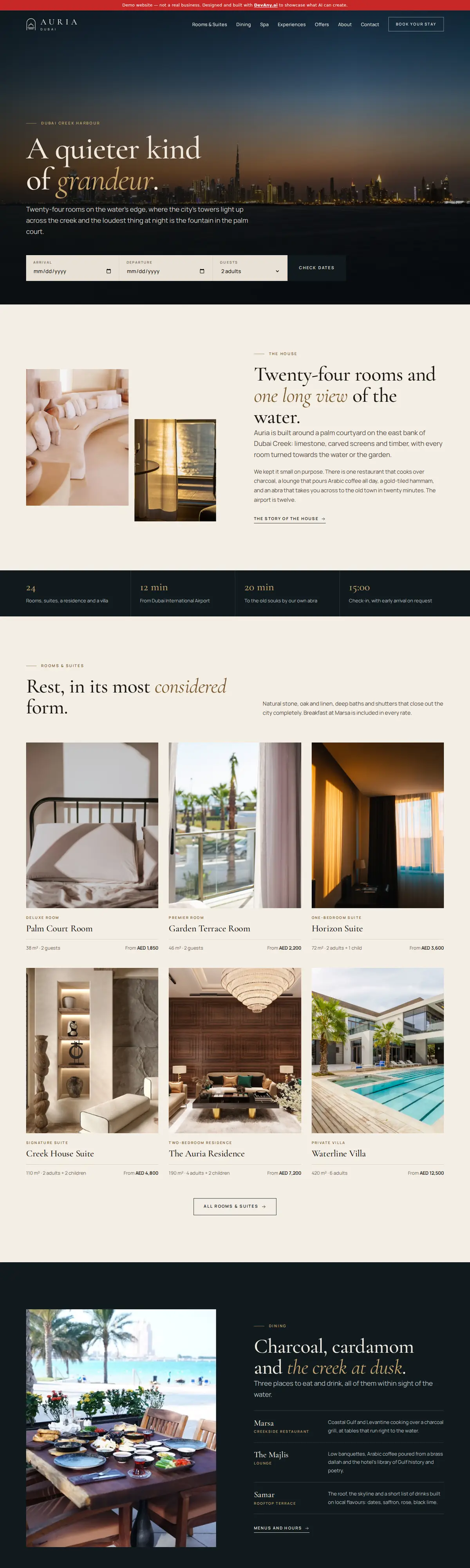 Auria Dubai home page, full-page screenshot