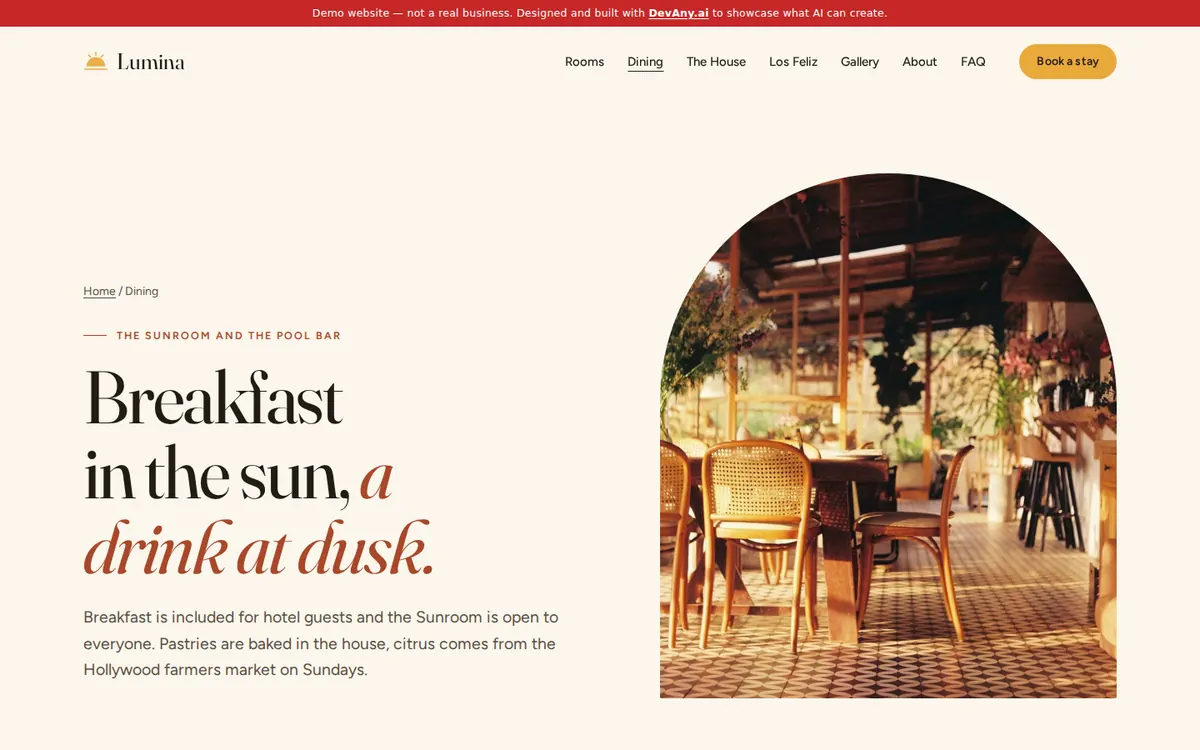 The “The Sunroom and Pool Bar, Los Feliz” page of Lumina