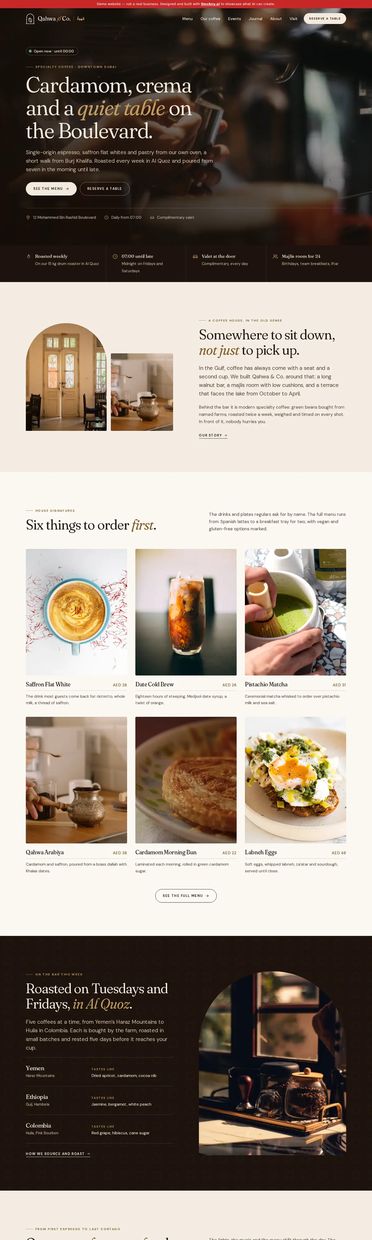 Qahwa & Co. home page, full-page screenshot